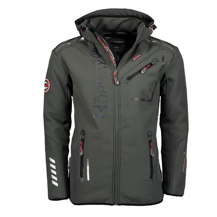 Чоловіча водонепроникна куртка-софтшелл Geographical Norway Royaute з капюшоном, тактичний віндбрейкер для гірських походів та лиж, чорно-сіра (7XL)