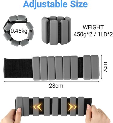 Регульовані ваги на зап'ястя та щиколотку - 0.45 кг (по 0.9 кг в комплекті), для йоги, танців, пілатесу та фітнесу