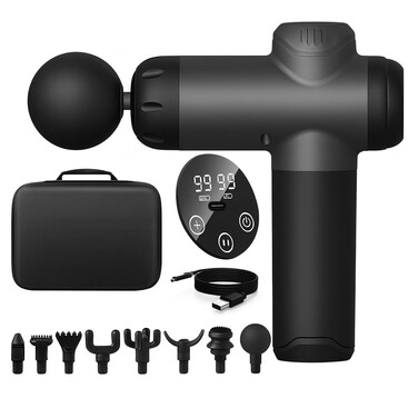 Перкусійний масажер для спини, стоп та всього тіла, Massage Gun + набір з 8 насадок