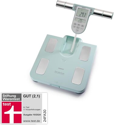 Ваги OMRON BF511: аналізатор складу тіла (жир, м'язи) - 8 сенсорів, вимірювання від руки до стопи, до 150 кг, для дорослих та дітей від 6 років. Турквіс, 1 шт.
