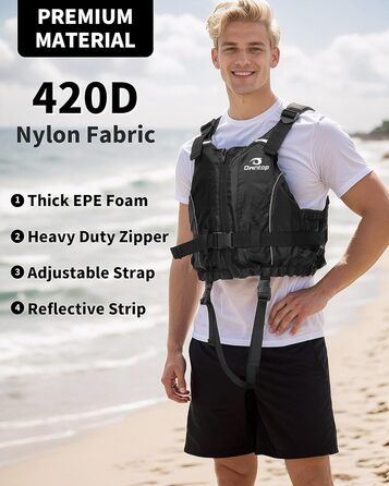 Owntop Плавуча жилетка для дорослих, штанговий ремінь, кишеня, унісекс. Підходить для SUP, каякінгу, риболовлі, вітрильного спорту, каное. Чорний колір, XL-XXL