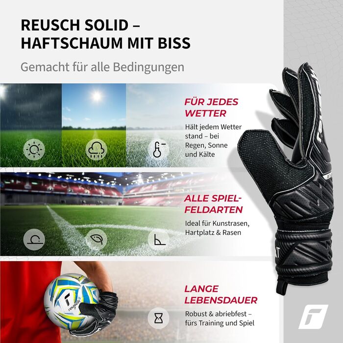 Воротарські рукавички Reusch Attrakt Solid - професійні, з латексом, для будь-якої погоди та покриття (чорні)