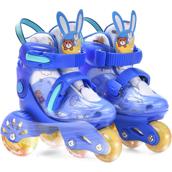 Ролики дитячі ERNAN, регульовані, для дівчаток та хлопчиків, безпечні ролики для початківців з великими колесами (Blue, S)