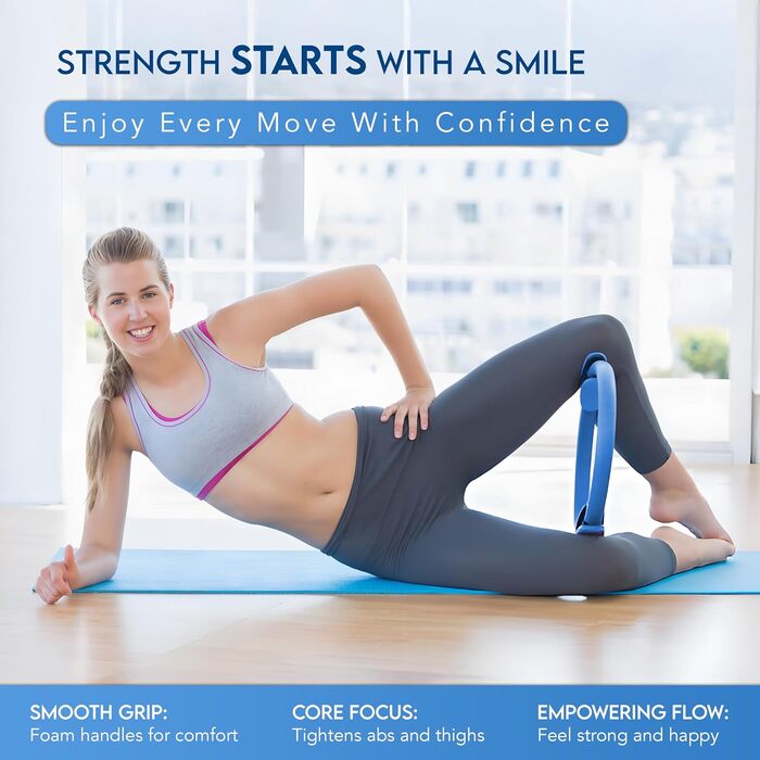 Пілатес-кільце Hyptonix з еластичними стрічками для силових тренувань, фітнесу та реабілітації, повний комплект з сумкою для зберігання (блакитне)