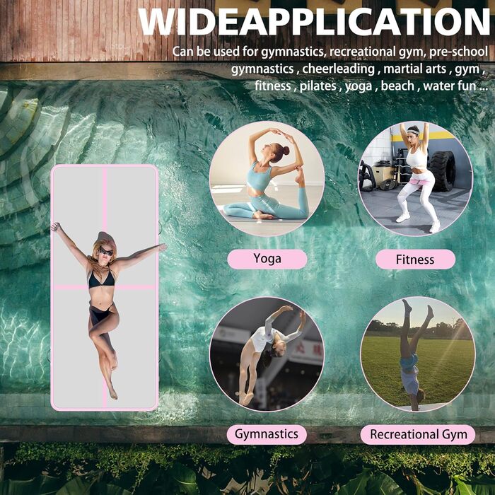 Надувний килимок для гімнастики BPB з електричним насосом. 10 футів. Килимок для акробатики, тренувань, гімнастики, йоги, пілатесу, бойових мистецтв та відпочинку на пляжі. Розмір: 300x100x10 см