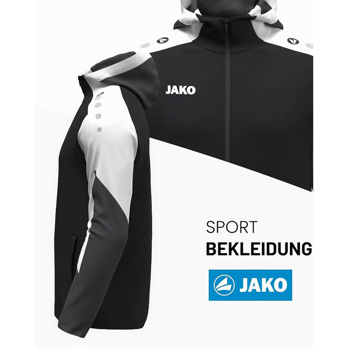 Чоловіча спортивна куртка з капюшоном JAKO Dynamic, розмір 4XL, чорна/біла/антрацит