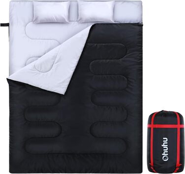 Спальний мішок на дво персони Ohuhu 220x150 см, чорний, для кемпінгу, подорожей, сімейного відпочинку та фестивалів