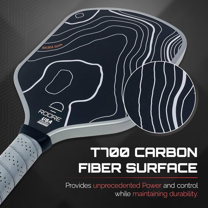 Pickleball-Paddel T700: Твердий, з титаново-вуглецевого волокна, 16 мм, з термоформованим шаром, сертифікований USAP