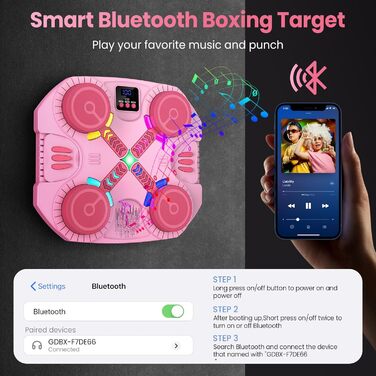 Дитяча боксерська машина з підсвіткою та музикою, Bluetooth, 5 швидкостей, 2 режими тренування, підрахунок ударів, кріплення на стіну (Рожева)