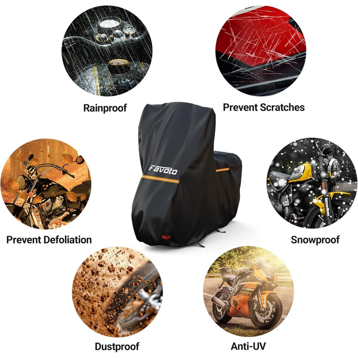 Водонепроникний чохол для мотоцикла Favoto 210D Oxford, 245x105x160 см, з отвором для замка та смугами світловідбиття