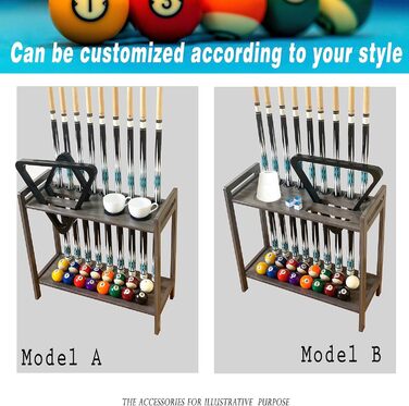 Підставка для київ для більярду на підлозі на 8 київ та аксесуари, дерев'яна підставка для київ, кутова підставка з гачками та лічильником очок