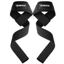 Лямки для підйому ваги DMoose Fitness з неопреновими вставками 4мм, бавовняні ремені для силових тренувань та пауерліфтингу з силіконовим захватом, чорні