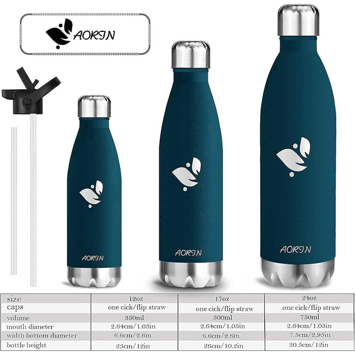Термос-пляшка AORIN вакуумна, ізольована, 350/500/750 мл, BPA-Free, зберігає холод 24 год, тепло 12 год, для дітей, школи, спорту, фітнесу, велосипеда