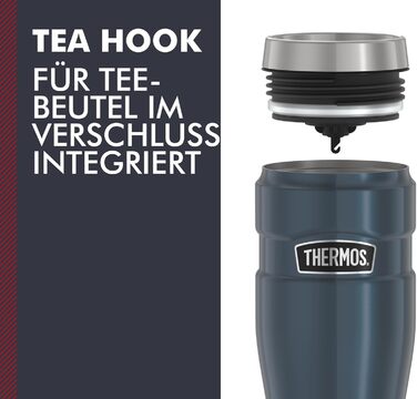 Термос STAINLESS KING з нержавіючої сталі, блакитний, 0,47л - термокружка Coffee to Go, абсолютно герметична, придатна для миття в посудомийній машині, 7 год гаряча & 18 год холодна, з гачком для пакетиків чаю, без BPA (Ice Grey Polished)