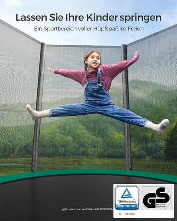Трамплін SONGMICS Outdoor Ø 183/244/305/366/427 см, круглий, для саду, з захисним покриттям, сіткою, сходами та м'якими стійками (зелений)