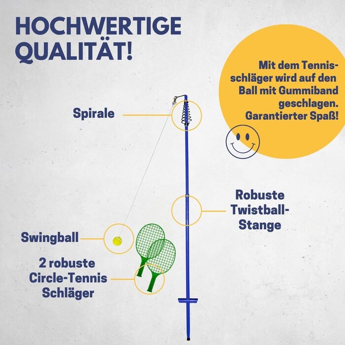 Набір Twistball Best Sporting синій – круговий теніс для саду, 2 ракетки, м'яч на мотузці, ігри на вулиці для дітей і дорослих