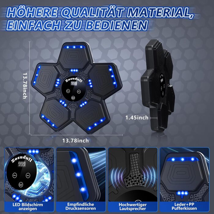 Музична боксерська машина Zosudull з LED-підсвіткою та Bluetooth, для дітей та дорослих, з регулюванням швидкості та підрахунком ударів