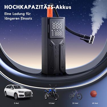 Портативний електричний насос Gerbala 6000mAh, 150PSI з цифровим дисплеєм і LED-ліхтарем для авто, велосипедів, м'ячів
