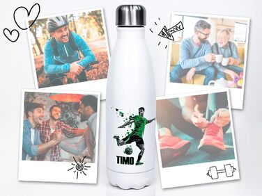 Іменна спортивна термос-пляшка GRAZDesign, 500 мл, нержавіюча сталь, для дітей та дорослих, герметична, з принтом футбол, зелена – подарунок на перший дзвоник
