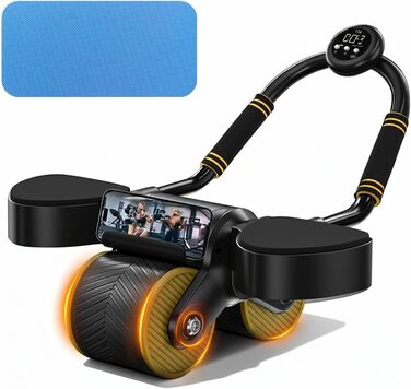 Ролик для пресу з пружиною та таймером – автоматичний ролик для пресу з підставкою для ліктів та подвійними колесами – для тренування пресу та планки – фітнес-обладнання для дому (до 150 кг)