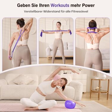 Набір для пілатесу 13 шт: кільце 13', фітбол 10' та еластичні стрічки для жінок. Комплект обладнання для пілатесу для початківців, фітнес-стрічки та аксесуари. Violett