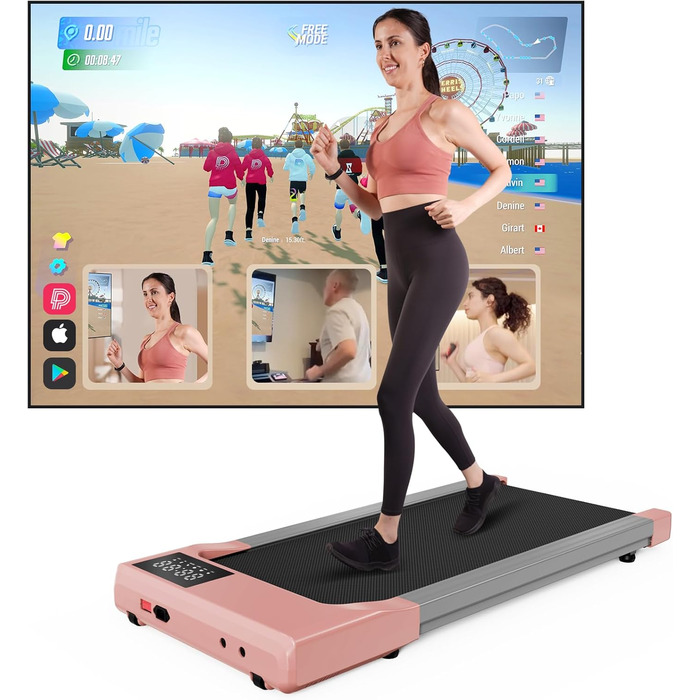 DeerRun Walking Pad - біговий килимок для дому з інтегрованим столом та програмами тренувань. Макс. вага користувача 136/159 кг, керування через додаток