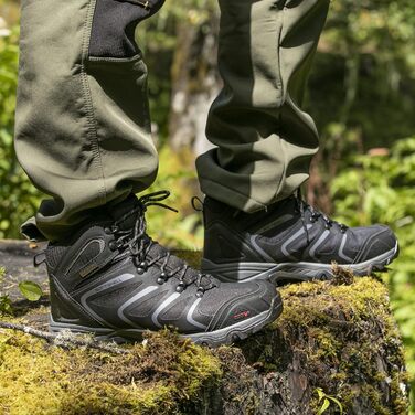 Чоловічі туристичні черевики NORTIV 8: водонепроникні трекінгові черевики для хайкінгу та альпінізму, чорно-темно-сірі, 43 EU
