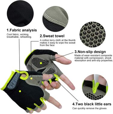 Велосипедні рукавички для чоловіків MTB, рукавички для тренувань та велоспорту, напівпальцеві. Підходять для шосе та гірського велосипеда, силових тренувань. Зручні літні рукавички для чоловіків та жінок (2#Чорний та зелений-M)