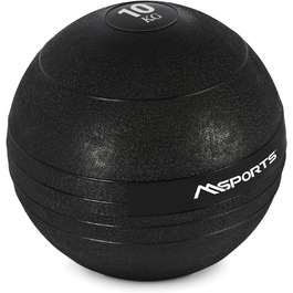 MSPORTS Slam Ball Premium 10 кг — медичний м'яч для кросфіту, тренувань, чорний