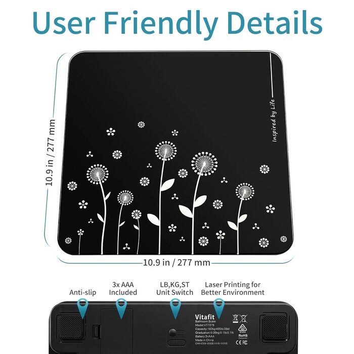 Ваги Vitafit для людей: цифрові, точні, до 182 кг, чорні