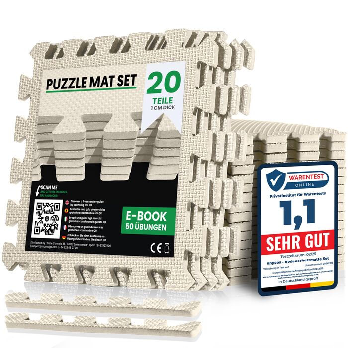 Набір захисних пазл-килимків для підлоги unycos (12/20/28 шт), 30x30x1 см, протиковзкі мати для тренажерного залу, фітнесу та йоги, водонепроникні, білі