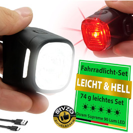 Велофара WIDDER: комплект передньої та задньої велофари LED 90 люмен, USB-C, StVZO, для дорослих/дітей