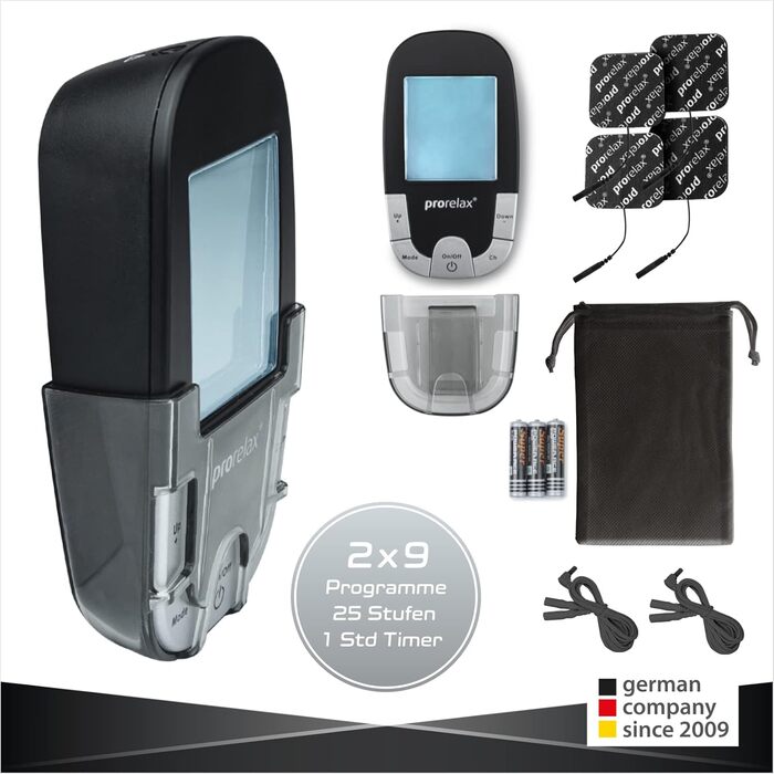 Prorelax TENS/EMS Duo Comfort Blackline: електростимулятор для м'язів та зняття болю | 2 терапії в одному приладі | З підсвічуваним дисплеєм