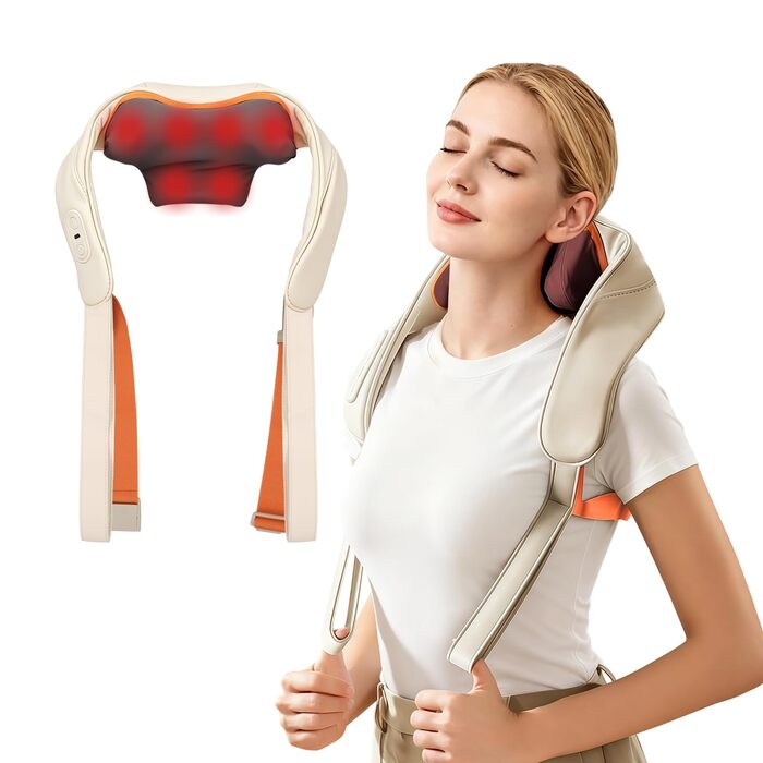 Масажер для шиї з підігрівом Kalbelos Shiatsu 4D глибокого впливу для плечей, ніг та тіла. Зняття м'язового болю.