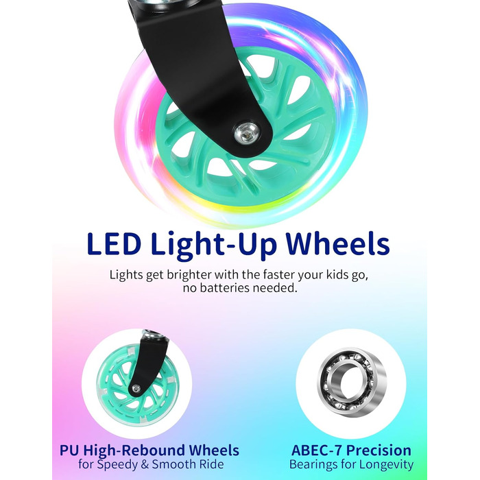 Дитячий самокат BELEEV V1Plus чорний: складаний, з LED-колесами та підсвічуванням деки, регульована висота, для дітей 3-12 років