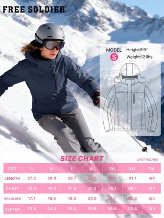 Жіноча водонепроникна куртка для сноубордингу та лижного спорту FREE SOLDIER з флісовою підкладкою та капюшоном. Тепла зимова куртка FREE SOLDIER для жінок, Mitternachtsmarineblau (L)