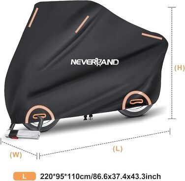 Накладна для мотоцикла NEVERLAND - захисний чохол-гараж для мотоцикла, водовідштовхувальний, сонцезахисний, 210D Oxford, 2000PA, 220x95x110 см, чорний