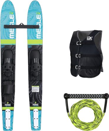 MESLE Комбо Набір для водного лижваріння Homie 139 см, жилет Sportsman & Leine Combo, водні лижі для дітей та підлітків, для початківців та досвідчених до 60 кг (зелений, універсальний)