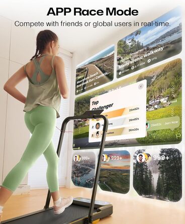 Біговий тренажер UREVO 2 в 1 з SmartCoach App, Walking pad з подвійною амортизацією, біговий доріжка з пультом керування та LED-дисплеєм, чорний та світло-жовтий, з APP