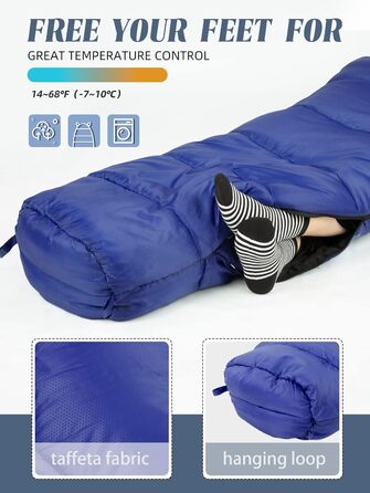 Спальник Forceatt Winter -7℃ до 20℃ (2.4 кг, 210x80 см) Мумія, легкий 4 сезони, водонепроникний, для кемпінгу, туризму, блакитний