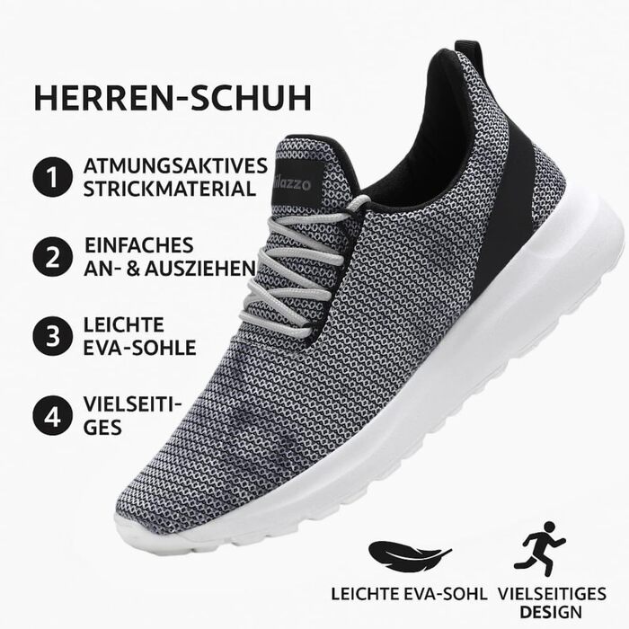 Чоловічі кросівки Milazzo для спорту та бігу – зручні, дихаючі, з антиковзкою підошвою. Ідеальні для повсякденного носіння та тренувань (1230grau, 45 EU)