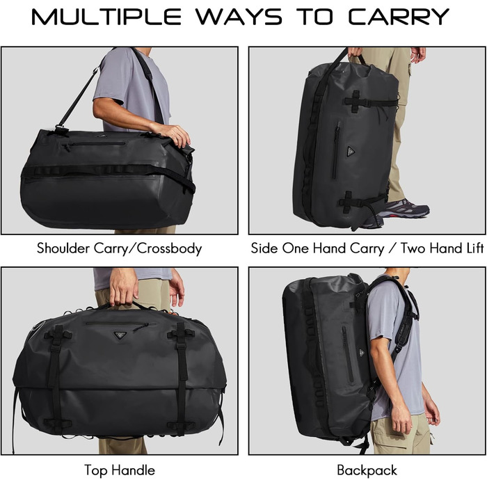 Водонепроникний рюкзак Haimont 90L, RollTop, для пляжу, човнів, каяків, кемпінгу, риболовлі та мотоциклів (Чорний)