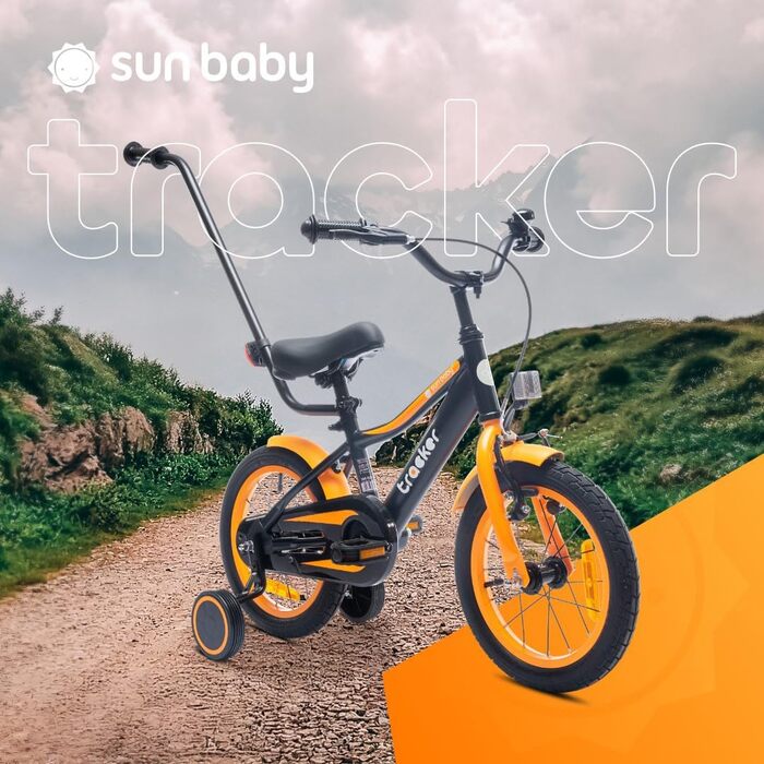 Дитяче велосипед Sun Baby Tiger Tracker 14/16 дюймів для хлопчиків. Легкий, з додатковими колесами та штовхачем, 2-6 років. BMX, блакитний.