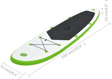 Набір для SUP-серфінгу vidaXL надувний, 330x72x10 см, зелений - дошка для плавання, веслування