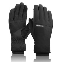 Терморукавички Trendoux для чоловіків та жінок: теплі, водонепроникні, вітронепроникні рукавички для велосипеда, катання на лижах, бігу з підтримкою сенсорного екрану та м'яким флісовим підкладкою, чорні