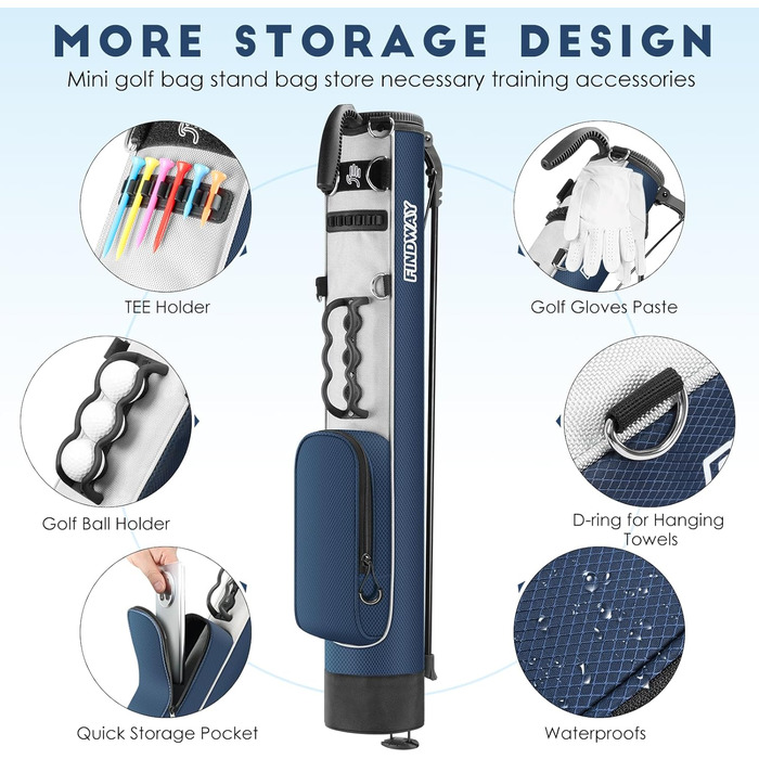 Сумка для гольфу Findway: сталева сумка з ременями, легка та міцна, 80 см, для тренувань та гри, A1-BU