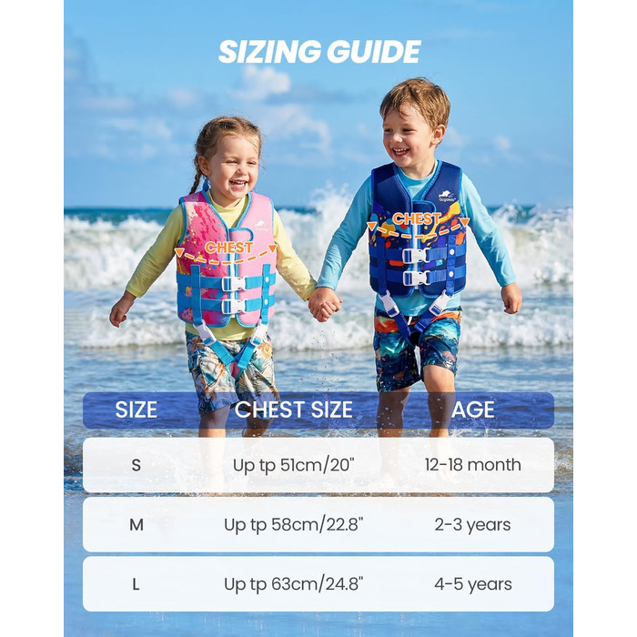 Дитячий жилет для плавання Gogokids для малюків 1-5 років (15-30 кг), блакитний