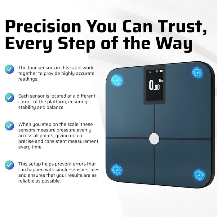 Розумні ваги Body Smart: Bluetooth/Wi-Fi, вага, жир, BMI, м'язи, вага немовляти, TFT-LCD, до 180 кг, чорні