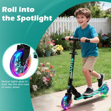 Самокат дитячий SUOTU з колесами 145 мм, до 100 кг, світлодіоди, складаний, регульована висота, для хлопчиків та дівчаток, алюмінієвий (Чорно-синій)