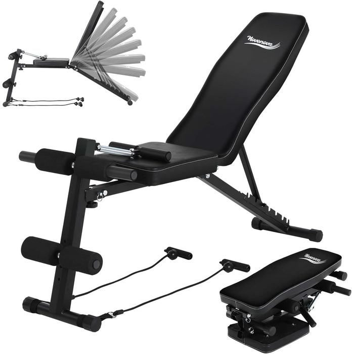 Тренажер для дому 4-в-1: лавка для жиму з регульованою спинкою та фіксатором для ніг, до 150 кг